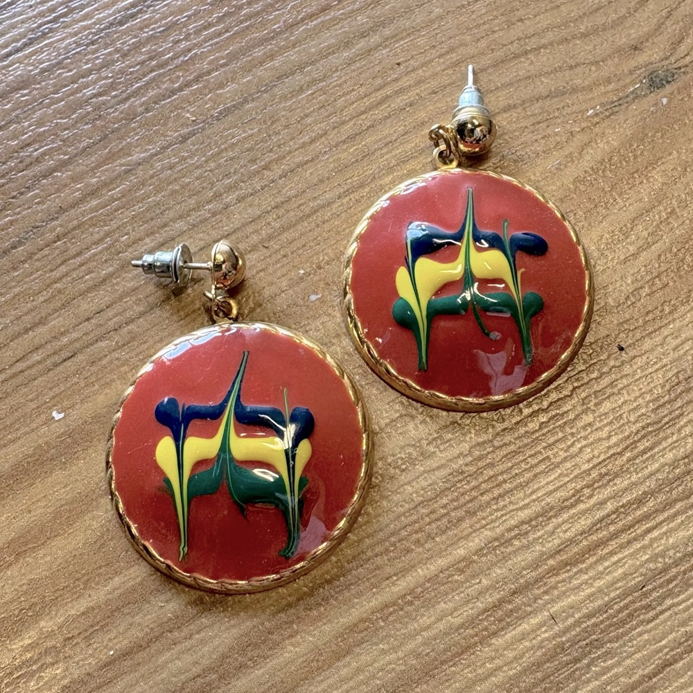 Colorful Round Earrings with Abstract Design